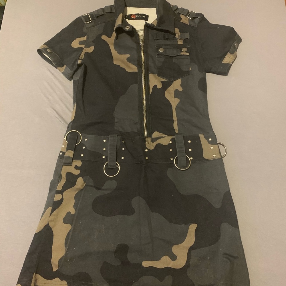 Goth cyber military camo mini dress o-rings